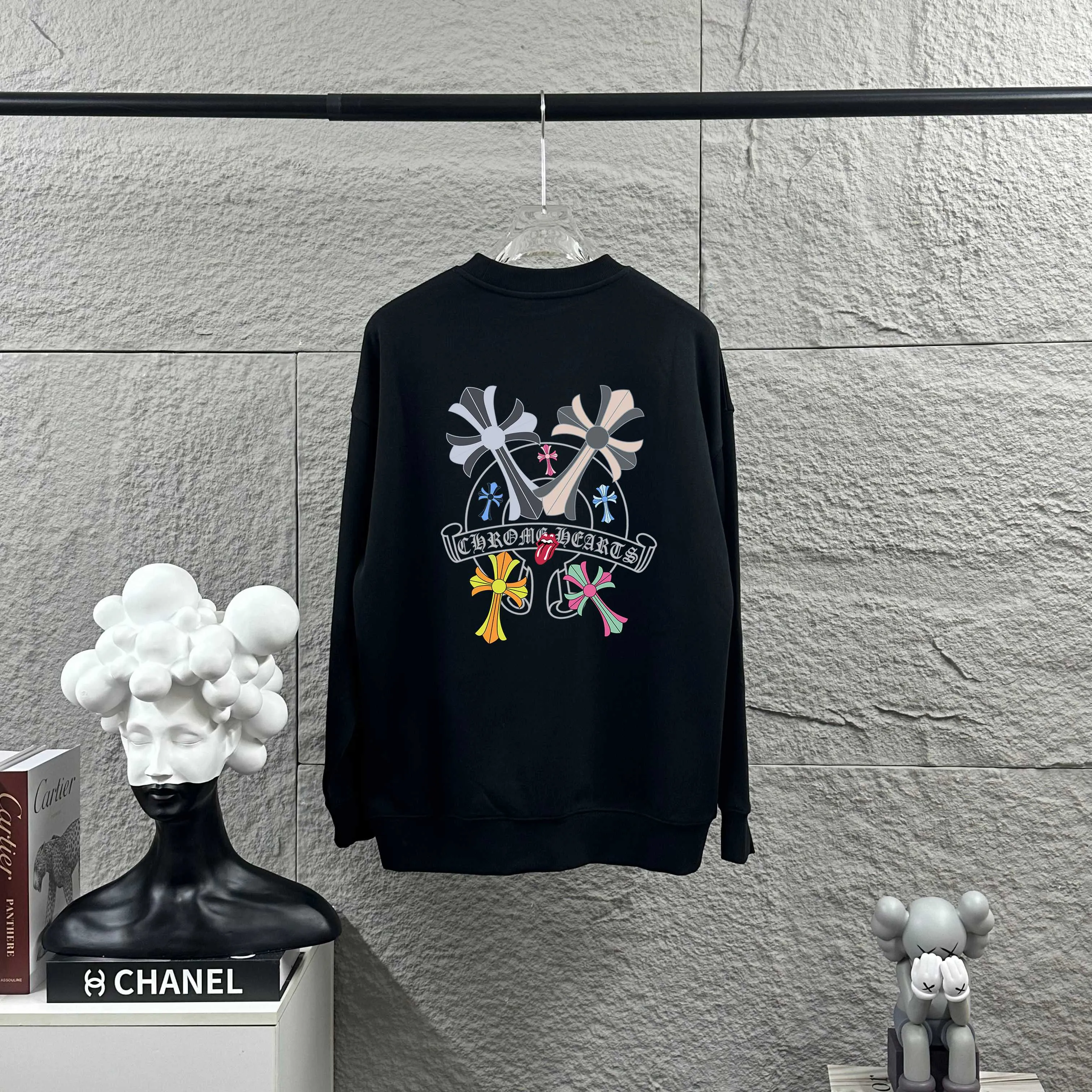 🅿️240 CH*Cro Heart*2025 Early Autumn and Winter New Style Classic cross Sanskrit print on the front and back, customized terry fabric, long-sleeved round neck pullover sweatshirt, same style for men and women Color: Black White Size: S (90-130 catties) M (120-150 catties) L (140-165 catties) XL (160-180 catties) XXL (180-210 pounds)